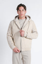 GIUBBOTTO TAGLIO FELPA CON  MANICHE IN MAGLIA BEIGE CHIARO